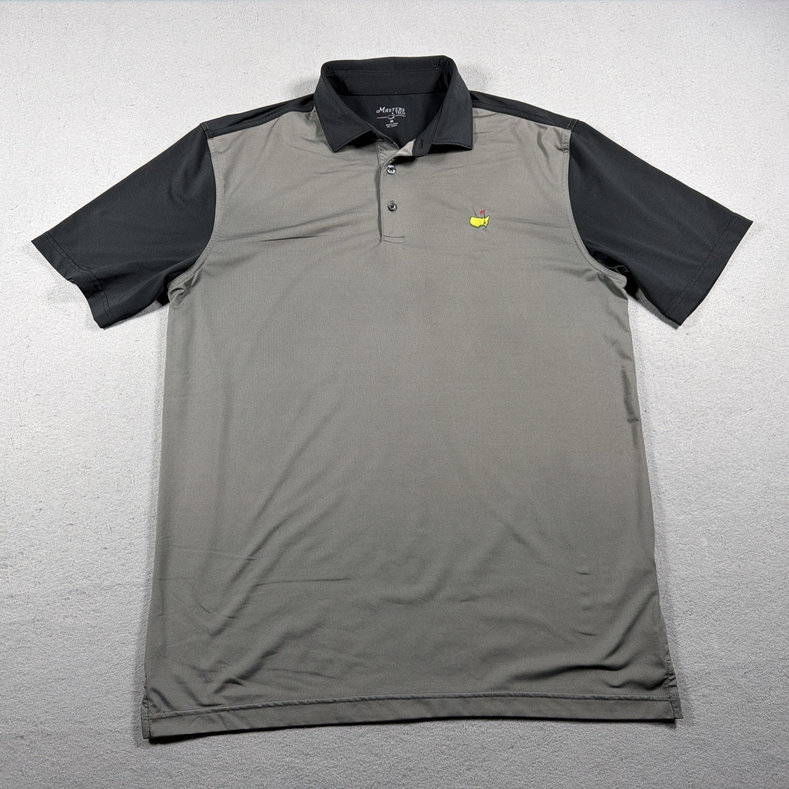 Masters Shirt Mens Medium Gray Black Golf Polo Tech Stretch Tournament